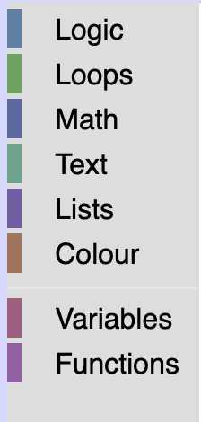The default toolbox. A list of categories with a strip of colour to the left.